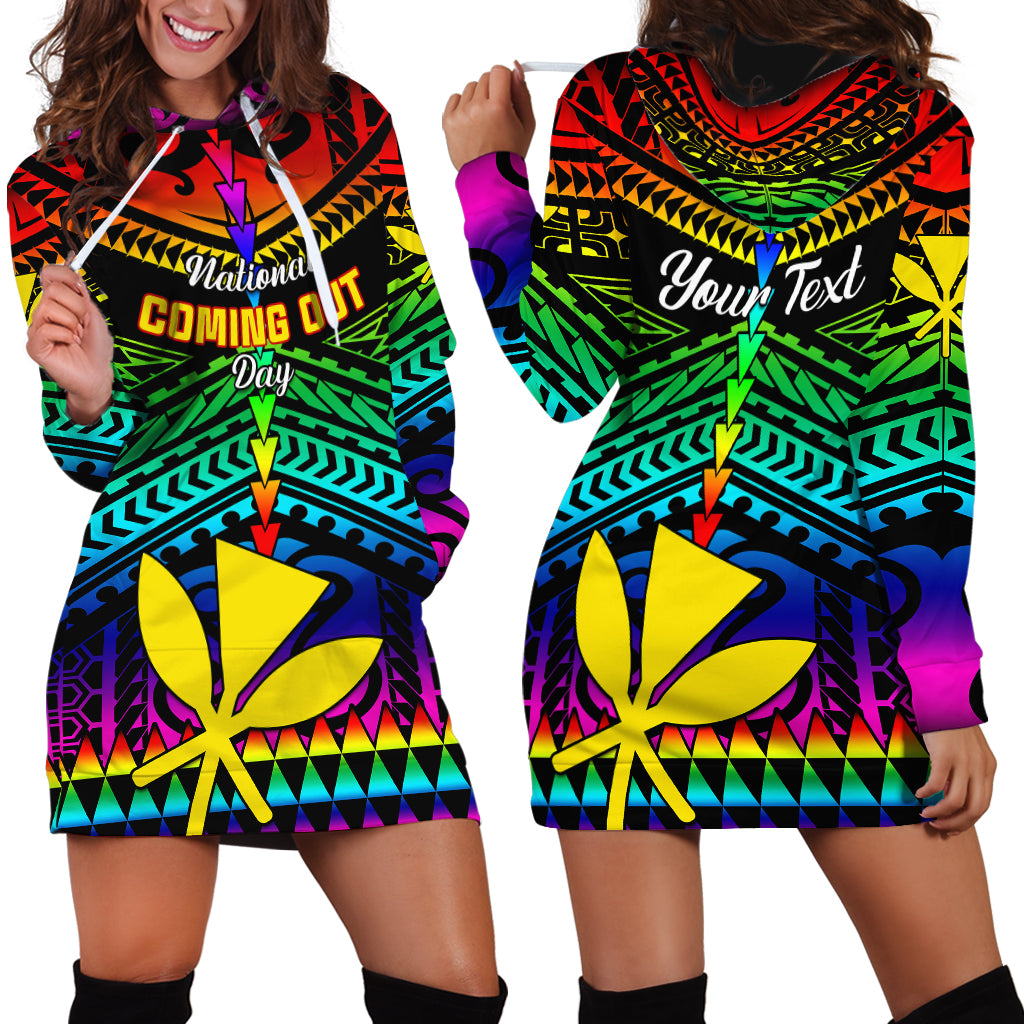 Personalised Hawaii Hoodie Dress Kanaka Maoli Kakau 2023 National Coming Out Day LT01 - Polynesian Pride