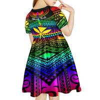 Personalised Hawaii Kid Short Sleeve Dress Kanaka Maoli Kakau 2023 National Coming Out Day LT01 - Polynesian Pride
