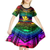 Personalised Hawaii Kid Short Sleeve Dress Kanaka Maoli Kakau 2023 National Coming Out Day LT01 - Polynesian Pride