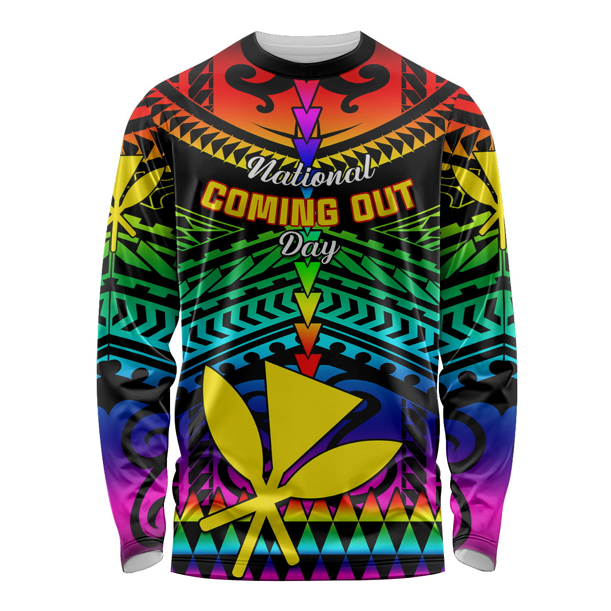 Personalised Hawaii Long Sleeve Shirt Kanaka Maoli Kakau 2023 National Coming Out Day LT01 Unisex Black - Polynesian Pride