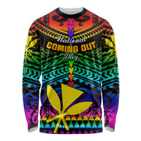 Personalised Hawaii Long Sleeve Shirt Kanaka Maoli Kakau 2023 National Coming Out Day LT01 Unisex Black - Polynesian Pride