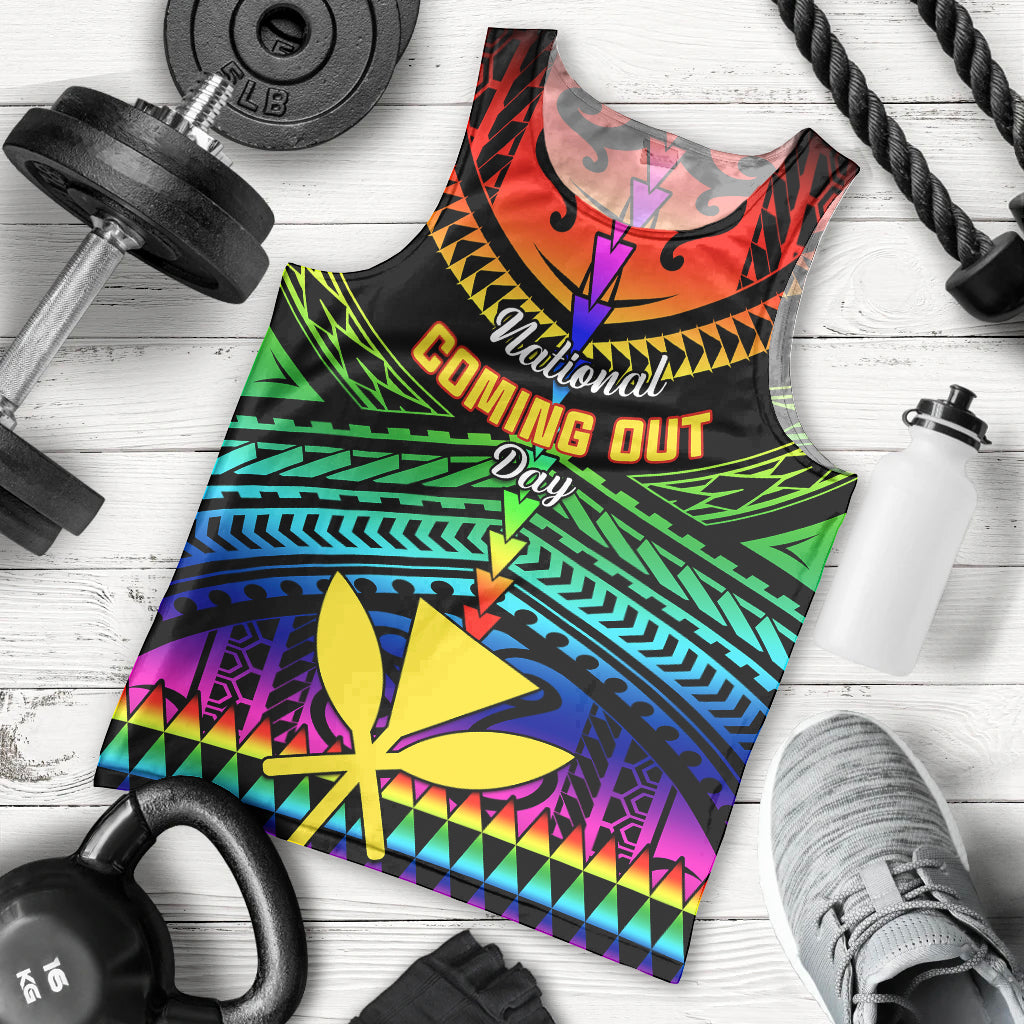 Personalised Hawaii Men Tank Top Kanaka Maoli Kakau 2023 National Coming Out Day LT01 Black - Polynesian Pride