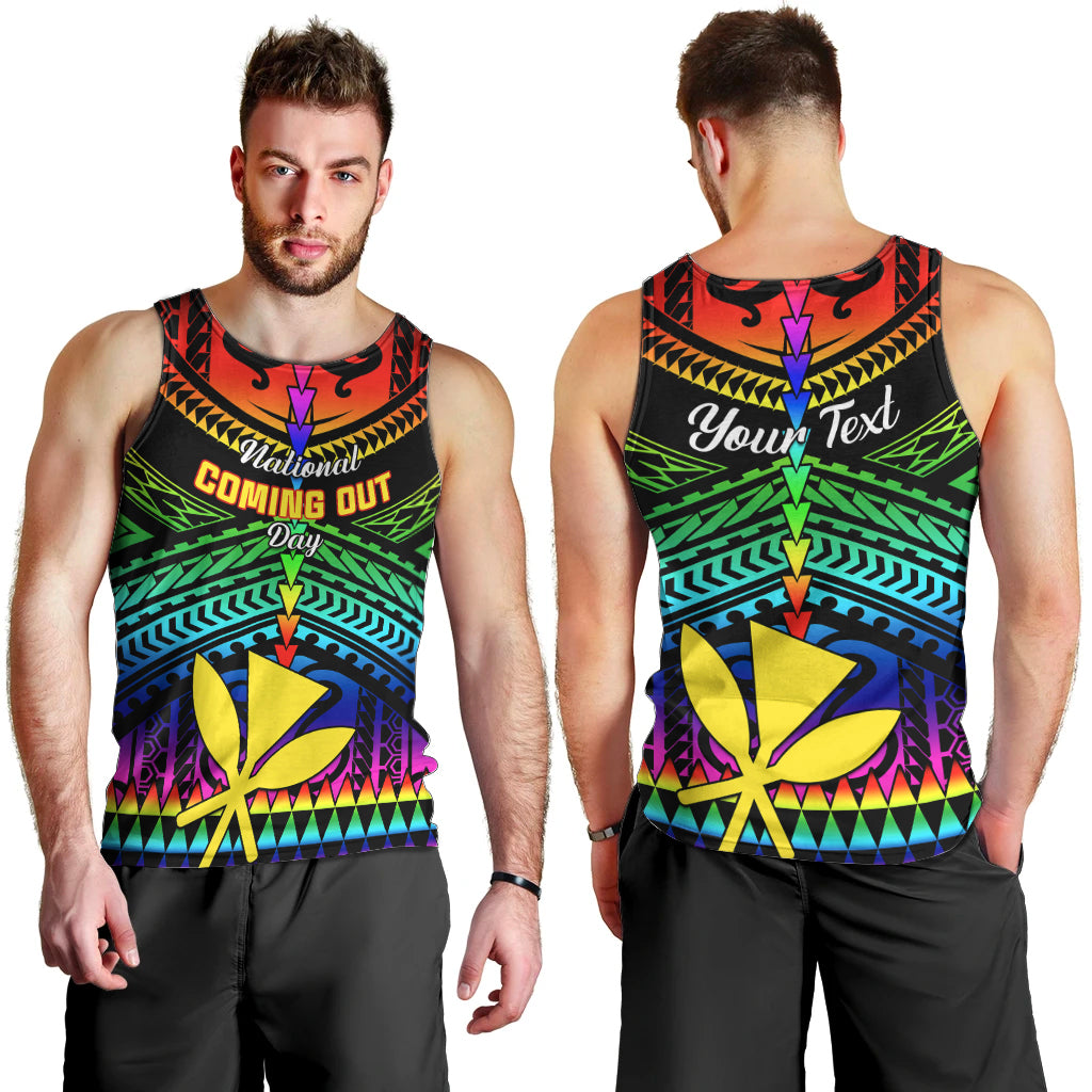 Personalised Hawaii Men Tank Top Kanaka Maoli Kakau 2023 National Coming Out Day LT01 - Polynesian Pride