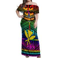 Personalised Hawaii Off Shoulder Maxi Dress Kanaka Maoli Kakau 2023 National Coming Out Day LT01 Women Black - Polynesian Pride