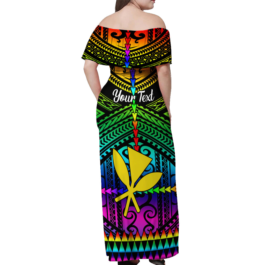 Personalised Hawaii Off Shoulder Maxi Dress Kanaka Maoli Kakau 2023 National Coming Out Day LT01 - Polynesian Pride