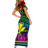 Personalised Hawaii Short Sleeve Bodycon Dress Kanaka Maoli Kakau 2023 National Coming Out Day LT01 - Polynesian Pride
