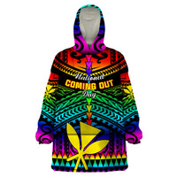 Personalised Hawaii Wearable Blanket Hoodie Kanaka Maoli Kakau 2023 National Coming Out Day LT01 One Size Black - Polynesian Pride
