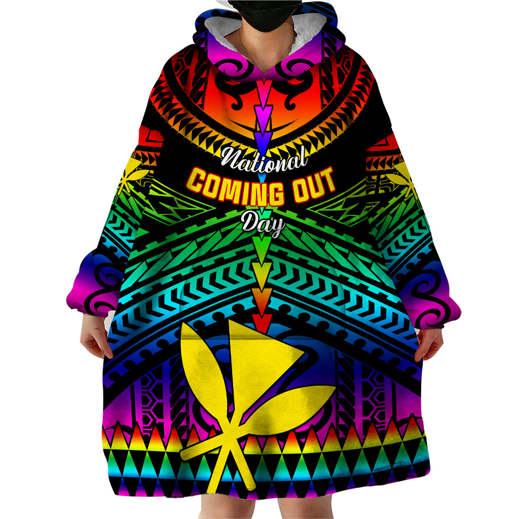 Personalised Hawaii Wearable Blanket Hoodie Kanaka Maoli Kakau 2023 National Coming Out Day LT01 - Polynesian Pride