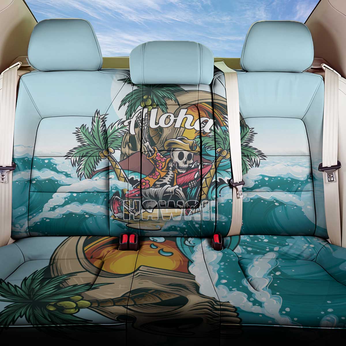 Aloha Hawaii Skeleton Back Car Seat Cover Tropical Summer Vibe LT01 One Size Blue - Polynesian Pride
