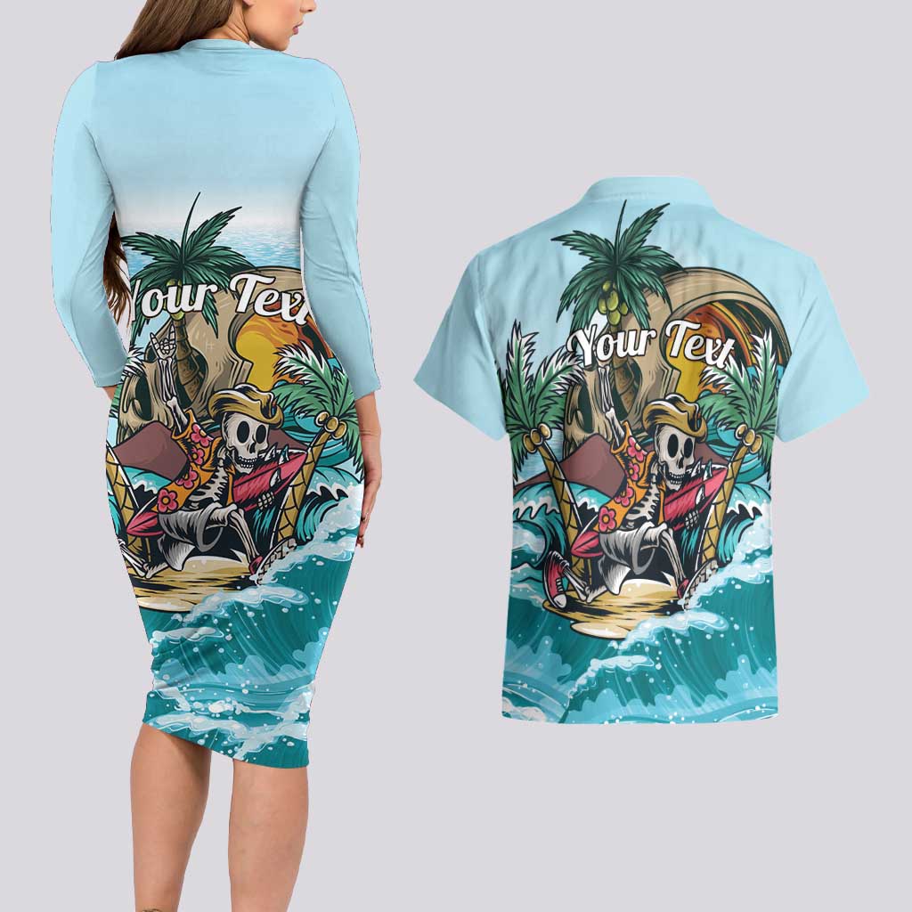 Personalized Aloha Hawaii Skeleton Couples Matching Long Sleeve Bodycon Dress and Hawaiian Shirt Tropical Summer Vibe LT01 - Polynesian Pride