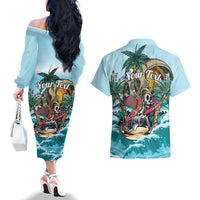 Personalized Aloha Hawaii Skeleton Couples Matching Off The Shoulder Long Sleeve Dress and Hawaiian Shirt Tropical Summer Vibe LT01 - Polynesian Pride