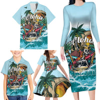 Personalized Aloha Hawaii Skeleton Family Matching Long Sleeve Bodycon Dress and Hawaiian Shirt Tropical Summer Vibe LT01 - Polynesian Pride
