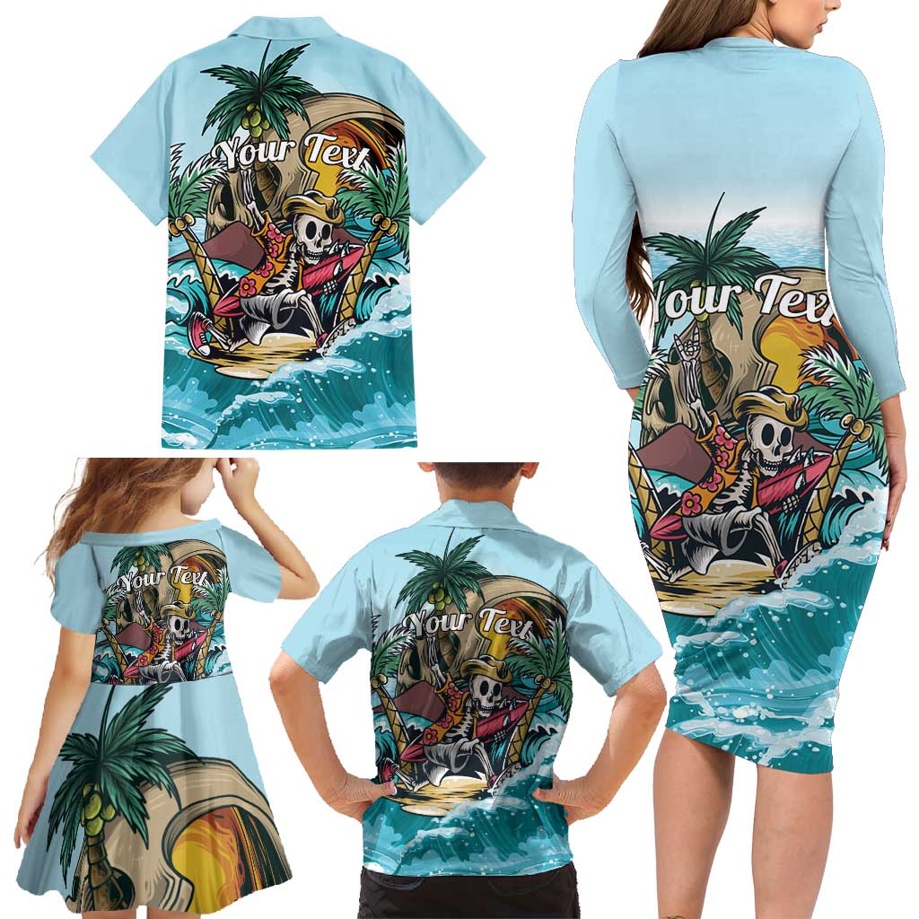 Personalized Aloha Hawaii Skeleton Family Matching Long Sleeve Bodycon Dress and Hawaiian Shirt Tropical Summer Vibe LT01 - Polynesian Pride