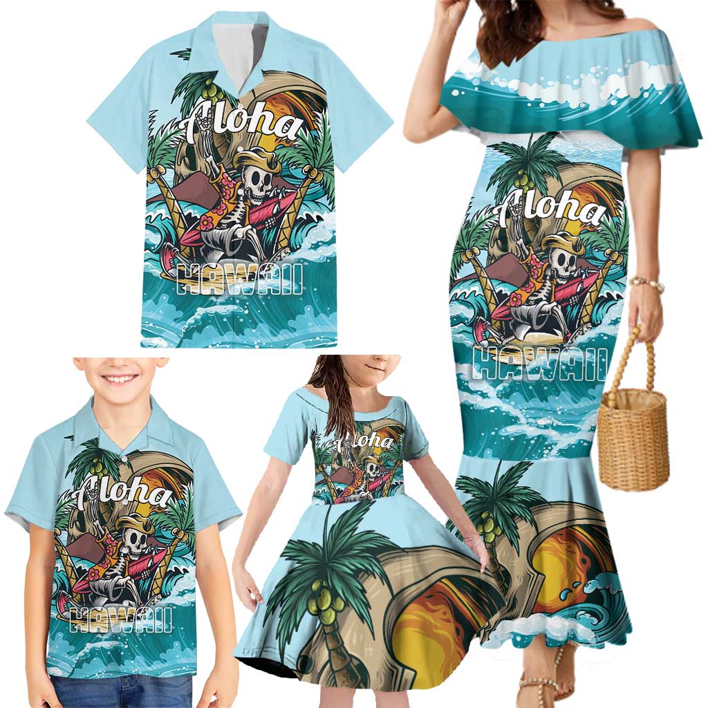 Personalized Aloha Hawaii Skeleton Family Matching Mermaid Dress and Hawaiian Shirt Tropical Summer Vibe LT01 - Polynesian Pride