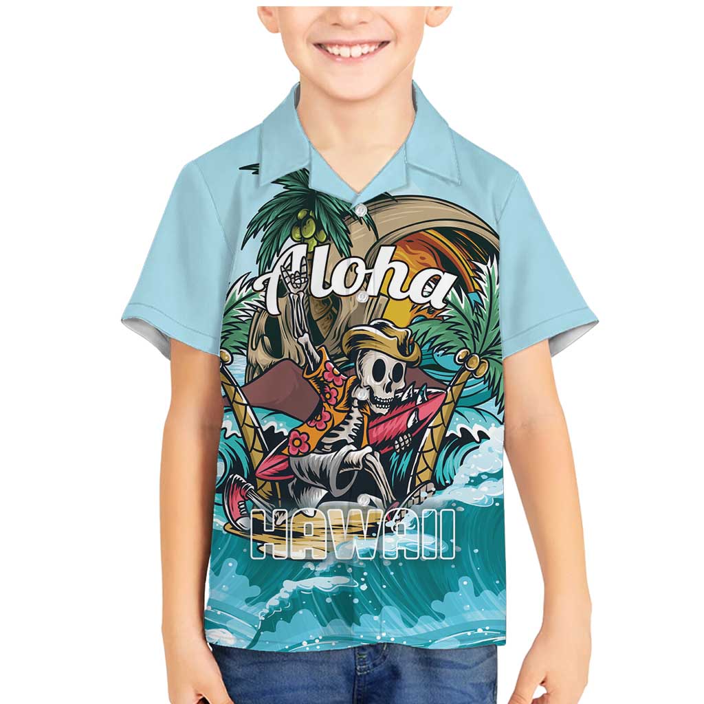 Personalized Aloha Hawaii Skeleton Family Matching Mermaid Dress and Hawaiian Shirt Tropical Summer Vibe LT01 Son's Shirt Blue - Polynesian Pride