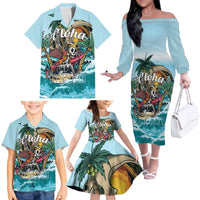 Personalized Aloha Hawaii Skeleton Family Matching Off The Shoulder Long Sleeve Dress and Hawaiian Shirt Tropical Summer Vibe LT01 - Polynesian Pride