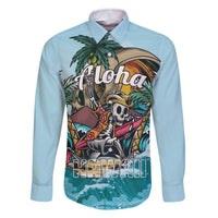 Personalized Aloha Hawaii Skeleton Family Matching Off The Shoulder Long Sleeve Dress and Hawaiian Shirt Tropical Summer Vibe LT01 Dad's Shirt - Long Sleeve Blue - Polynesian Pride
