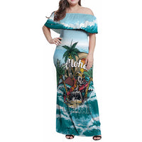 Personalized Aloha Hawaii Skeleton Family Matching Off Shoulder Maxi Dress and Hawaiian Shirt Tropical Summer Vibe LT01 Mom's Dress Blue - Polynesian Pride