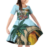 Personalized Aloha Hawaii Skeleton Family Matching Off Shoulder Short Dress and Hawaiian Shirt Tropical Summer Vibe LT01 Daughter's Dress Blue - Polynesian Pride