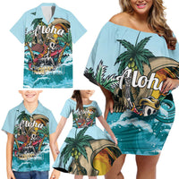 Personalized Aloha Hawaii Skeleton Family Matching Off Shoulder Short Dress and Hawaiian Shirt Tropical Summer Vibe LT01 - Polynesian Pride