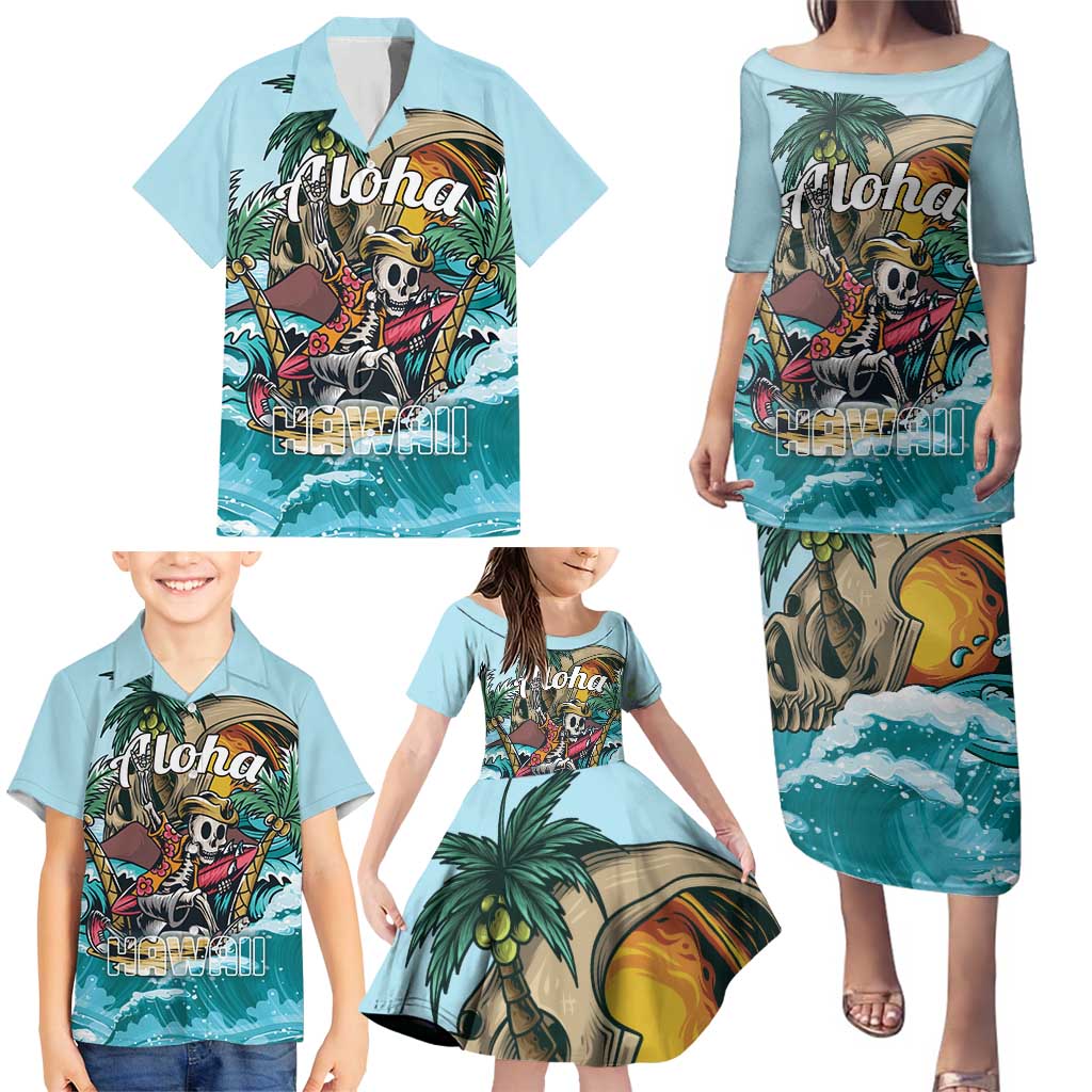 Personalized Aloha Hawaii Skeleton Family Matching Puletasi and Hawaiian Shirt Tropical Summer Vibe LT01 - Polynesian Pride