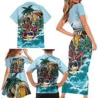 Personalized Aloha Hawaii Skeleton Family Matching Short Sleeve Bodycon Dress and Hawaiian Shirt Tropical Summer Vibe LT01 - Polynesian Pride
