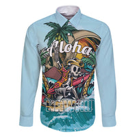 Personalized Aloha Hawaii Skeleton Family Matching Summer Maxi Dress and Hawaiian Shirt Tropical Summer Vibe LT01 Dad's Shirt - Long Sleeve Blue - Polynesian Pride