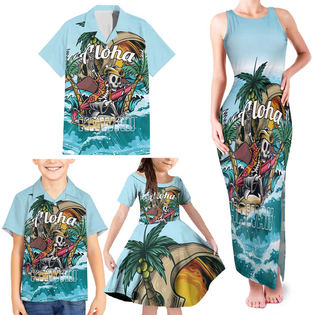 Personalized Aloha Hawaii Skeleton Family Matching Tank Maxi Dress and Hawaiian Shirt Tropical Summer Vibe LT01 - Polynesian Pride