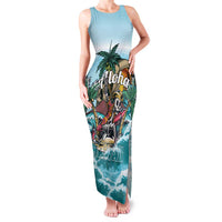 Personalized Aloha Hawaii Skeleton Family Matching Tank Maxi Dress and Hawaiian Shirt Tropical Summer Vibe LT01 Mom's Dress Blue - Polynesian Pride
