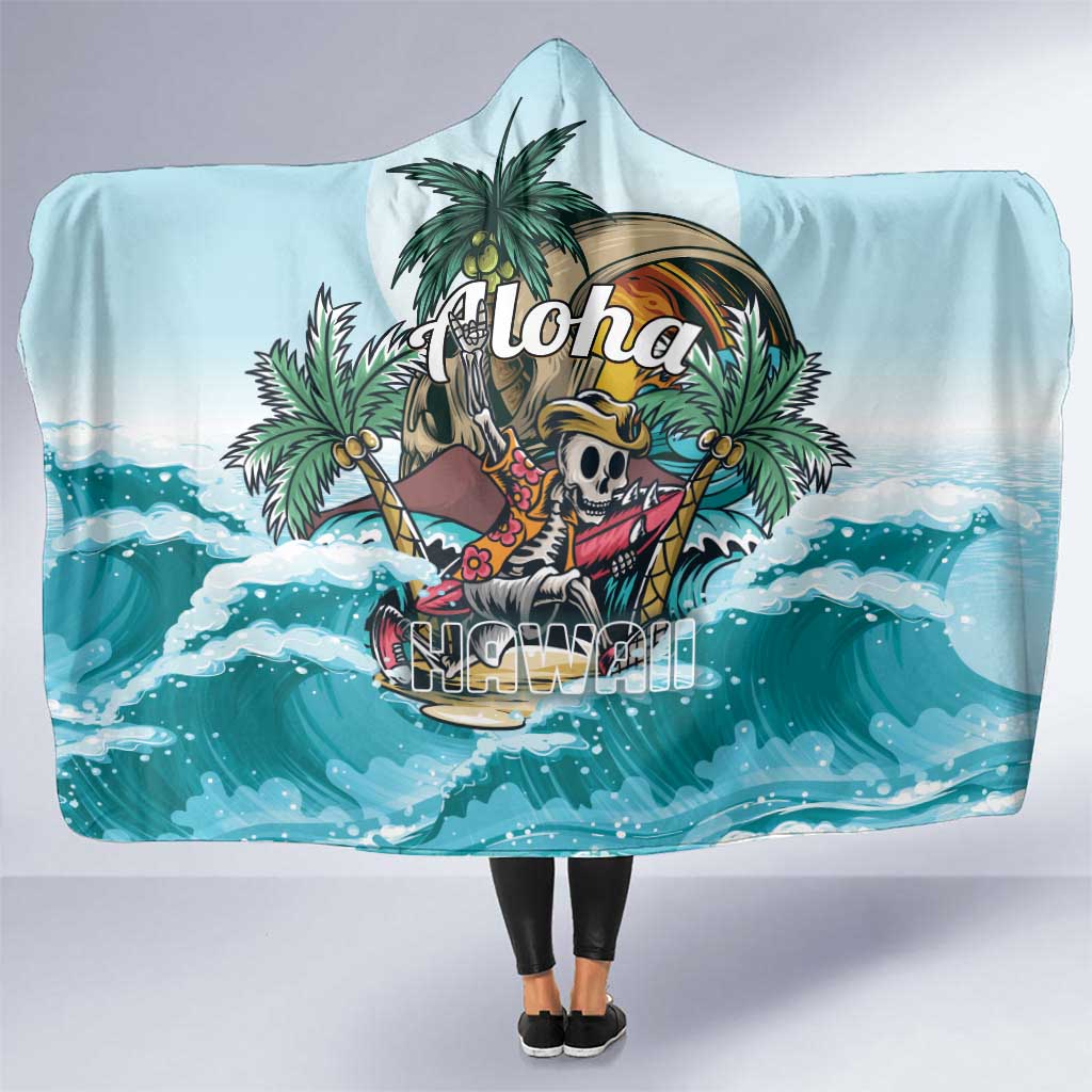 Aloha Hawaii Skeleton Hooded Blanket Tropical Summer Vibe LT01 One Size Blue - Polynesian Pride
