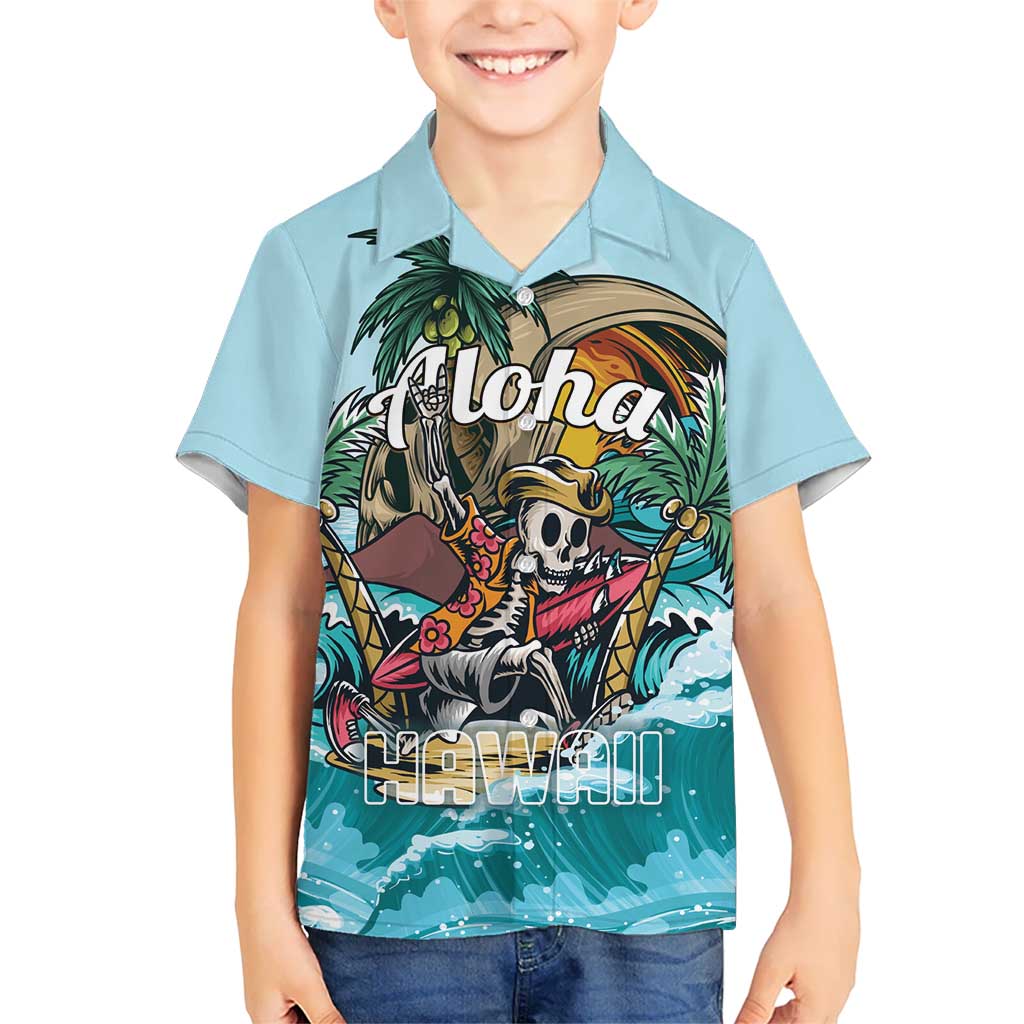 Personalized Aloha Hawaii Skeleton Kid Hawaiian Shirt Tropical Summer Vibe LT01 Kid Blue - Polynesian Pride