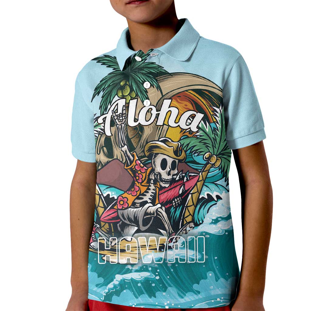 Personalized Aloha Hawaii Skeleton Kid Polo Shirt Tropical Summer Vibe LT01 Kid Blue - Polynesian Pride