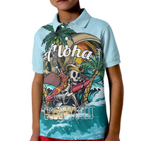 Personalized Aloha Hawaii Skeleton Kid Polo Shirt Tropical Summer Vibe LT01 Kid Blue - Polynesian Pride