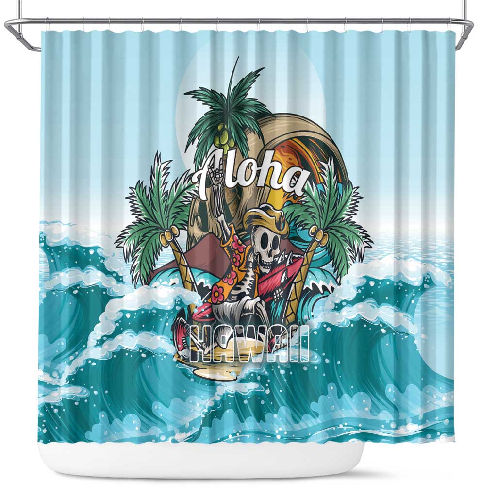 Aloha Hawaii Skeleton Shower Curtain Tropical Summer Vibe LT01 Blue - Polynesian Pride