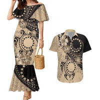Cook Islands Turtle Couples Matching Mermaid Dress and Hawaiian Shirt Stars and Hibiscus - Beige LT01 Beige - Polynesian Pride