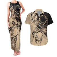 Cook Islands Turtle Couples Matching Tank Maxi Dress and Hawaiian Shirt Stars and Hibiscus - Beige LT01 Beige - Polynesian Pride