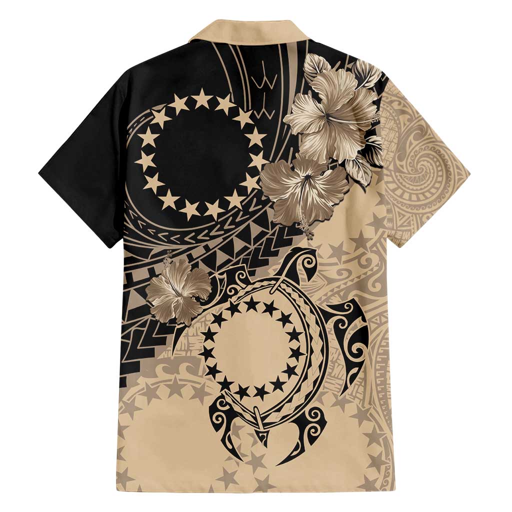 Cook Islands Turtle Family Matching Long Sleeve Bodycon Dress and Hawaiian Shirt Stars and Hibiscus - Beige LT01 - Polynesian Pride