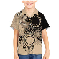 Cook Islands Turtle Family Matching Mermaid Dress and Hawaiian Shirt Stars and Hibiscus - Beige LT01 Son's Shirt Beige - Polynesian Pride