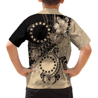 Cook Islands Turtle Family Matching Off The Shoulder Long Sleeve Dress and Hawaiian Shirt Stars and Hibiscus - Beige LT01 - Polynesian Pride