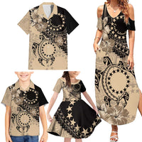 Cook Islands Turtle Family Matching Summer Maxi Dress and Hawaiian Shirt Stars and Hibiscus - Beige LT01 - Polynesian Pride
