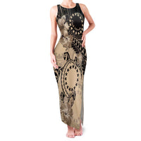 Cook Islands Turtle Family Matching Tank Maxi Dress and Hawaiian Shirt Stars and Hibiscus - Beige LT01 Mom's Dress Beige - Polynesian Pride