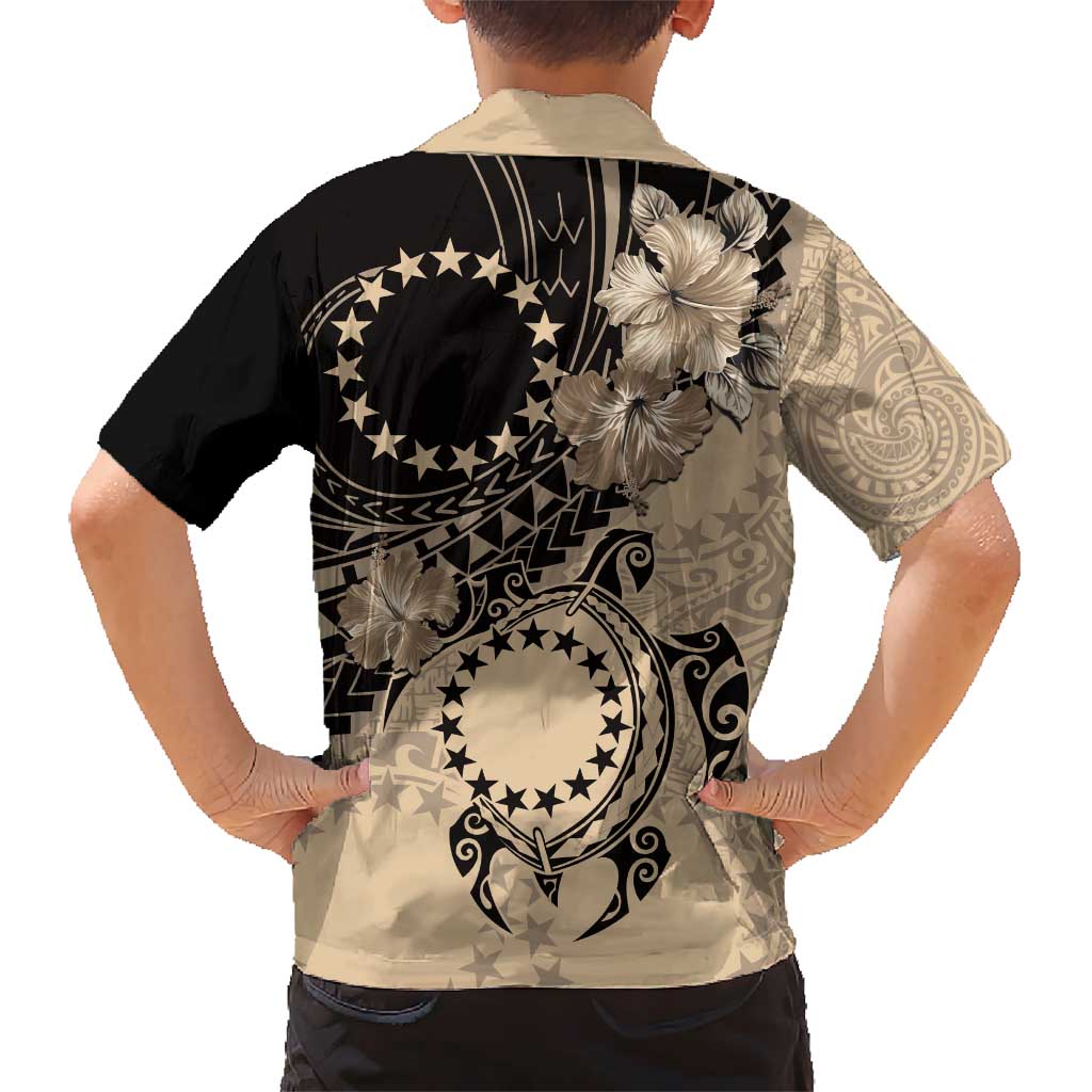 Cook Islands Turtle Kid Hawaiian Shirt Stars and Hibiscus - Beige