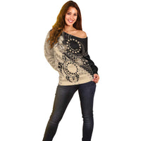 Cook Islands Turtle Off Shoulder Sweater Stars and Hibiscus - Beige LT01 - Polynesian Pride