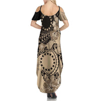 Cook Islands Turtle Summer Maxi Dress Stars and Hibiscus - Beige LT01 - Polynesian Pride