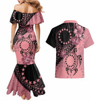 Cook Islands Turtle Couples Matching Mermaid Dress and Hawaiian Shirt Stars and Hibiscus - Pink LT01 - Polynesian Pride