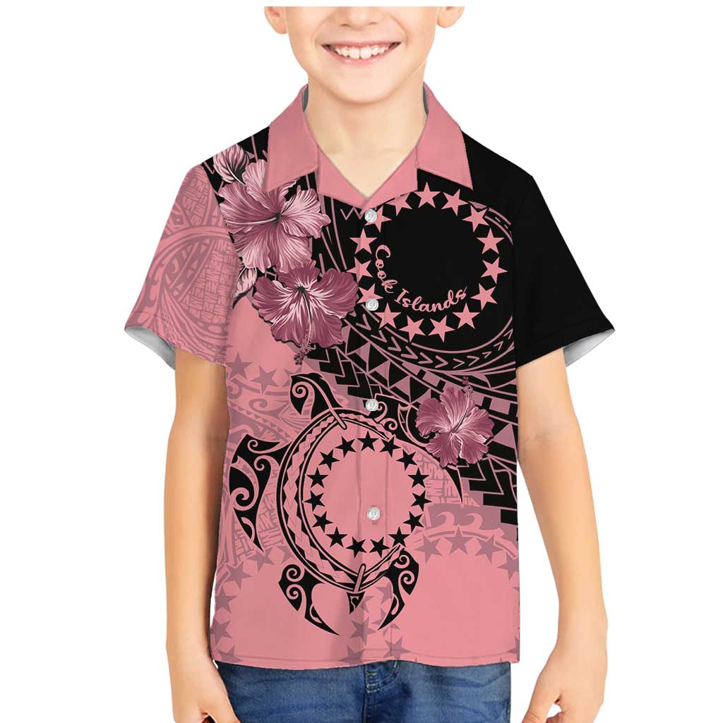 Cook Islands Turtle Family Matching Mermaid Dress and Hawaiian Shirt Stars and Hibiscus - Pink LT01 Son's Shirt Pink - Polynesian Pride