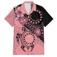 Cook Islands Turtle Family Matching Off The Shoulder Long Sleeve Dress and Hawaiian Shirt Stars and Hibiscus - Pink LT01 Dad's Shirt - Short Sleeve Pink - Polynesian Pride