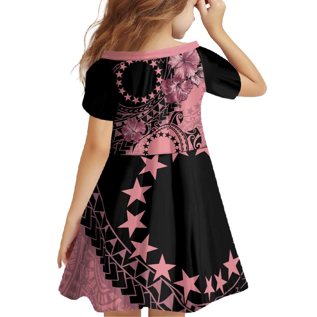 Cook Islands Turtle Family Matching Off Shoulder Maxi Dress and Hawaiian Shirt Stars and Hibiscus - Pink LT01 - Polynesian Pride