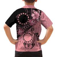Cook Islands Turtle Family Matching Off Shoulder Short Dress and Hawaiian Shirt Stars and Hibiscus - Pink LT01 - Polynesian Pride