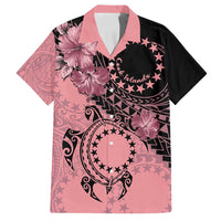 Cook Islands Turtle Family Matching Off Shoulder Short Dress and Hawaiian Shirt Stars and Hibiscus - Pink LT01 Dad's Shirt - Short Sleeve Pink - Polynesian Pride